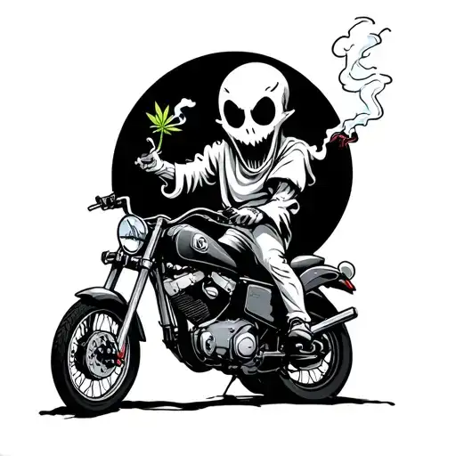 Casper the ghost riding and motorcycle while smoking weed tattoo design idea