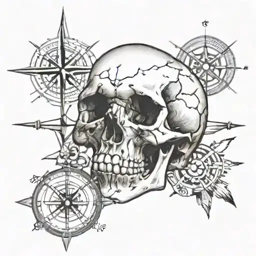 skull a compass showing controlled aggression tattoo design idea