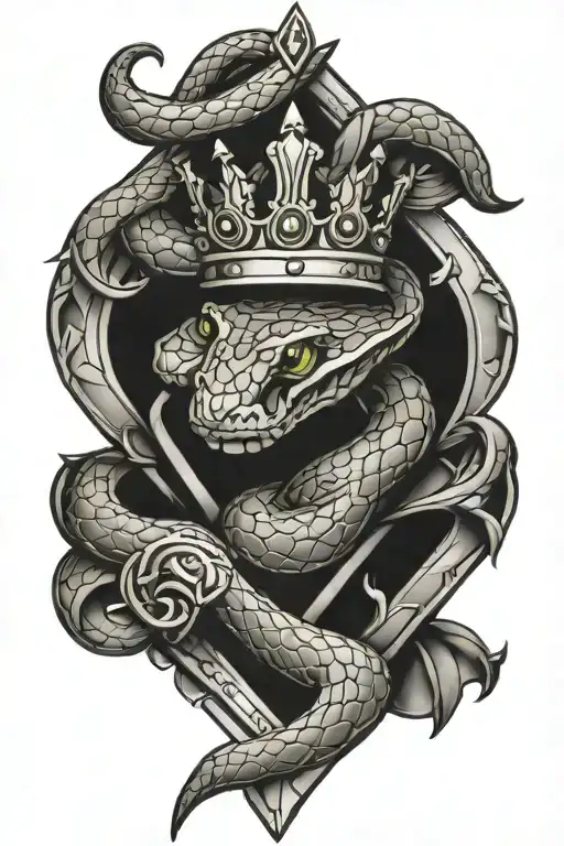 snake wrapping around a diamond with a crown  tattoo design idea