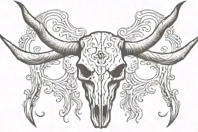 longhorn skull sternum tattoo design idea