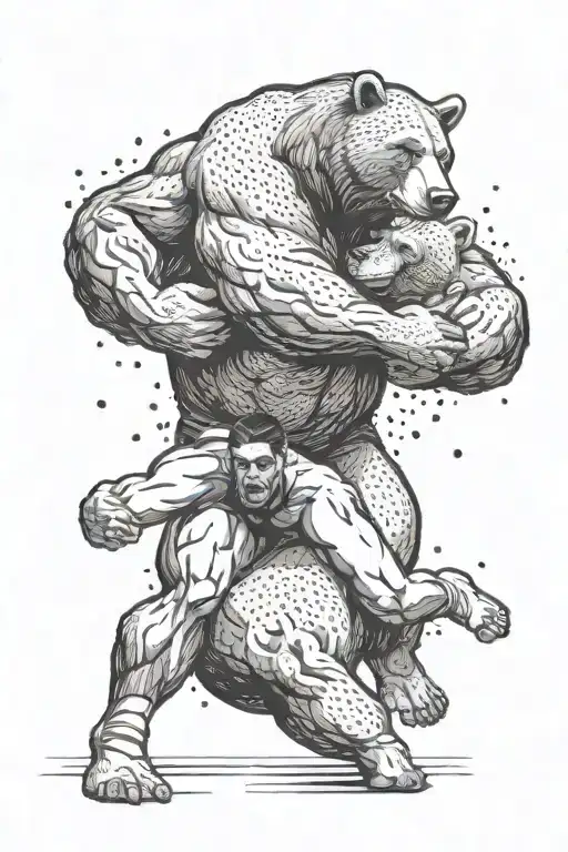 A wrestler grappling with a bear in a dynamic pose tattoo design idea