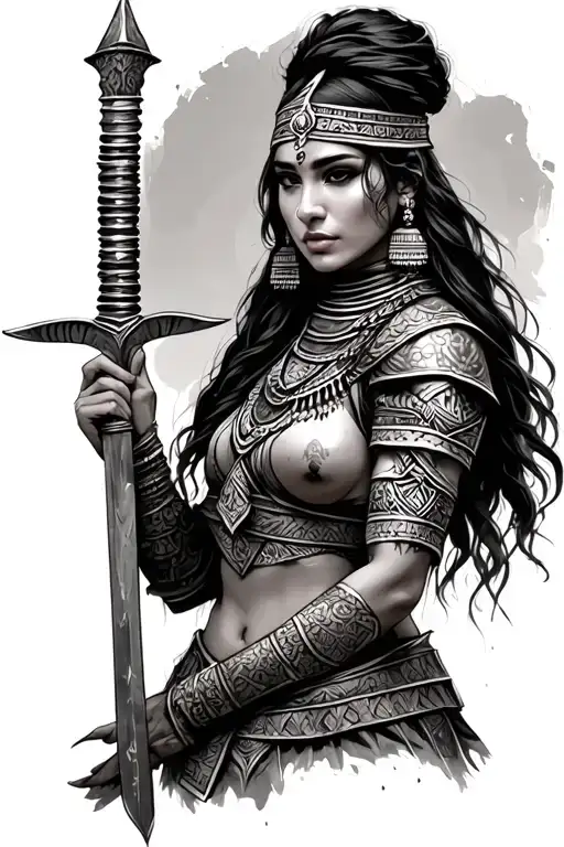 yemeni warrior woman posing tattoo design idea