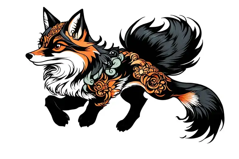 full body fox leaping tattoo design idea