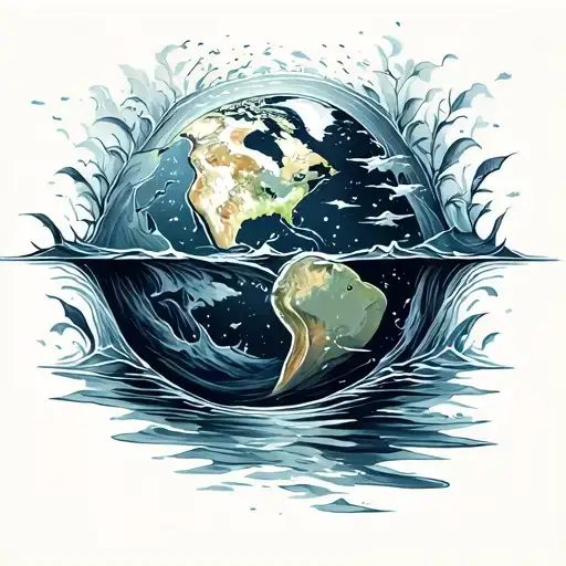 sky earth water underwater scene tattoo design idea