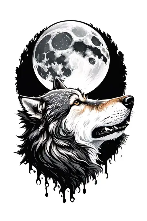 wolf howling at the moon tattoo design idea
