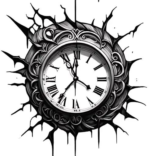broken clock memorial tattoo design idea