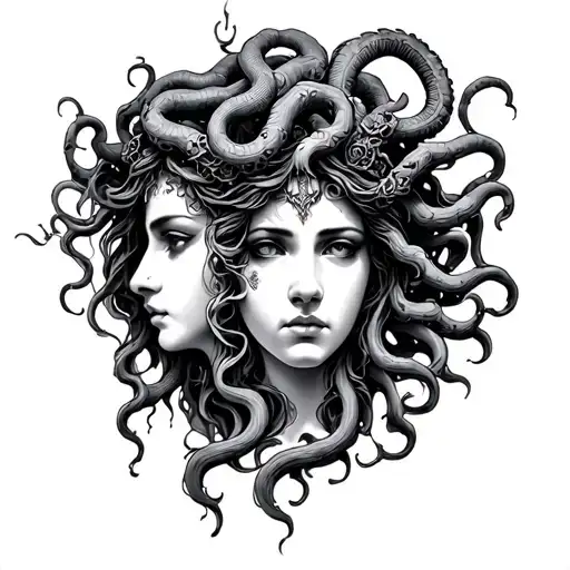 goddess lillith and Medusa face tattoo design idea