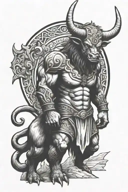 Minotaur standing guard tattoo design idea