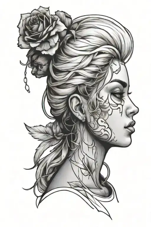 outline girl getting choked tattoo design idea