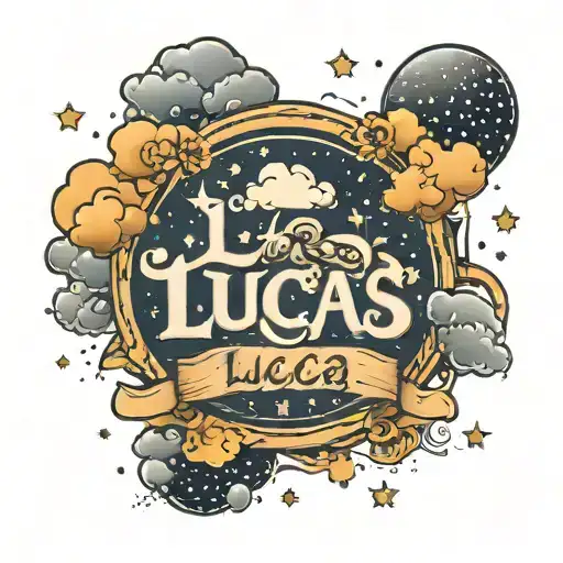 the name Lucas with clouds and stars tattoo design idea