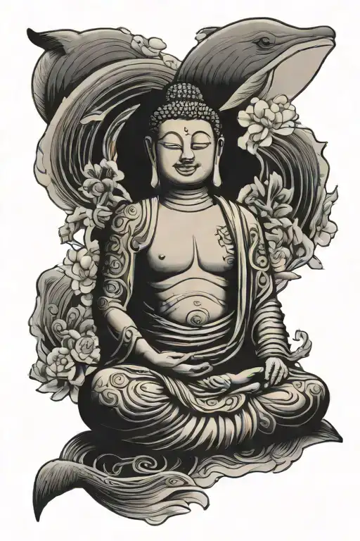 Buddha, Japanese whale, tattoo design idea