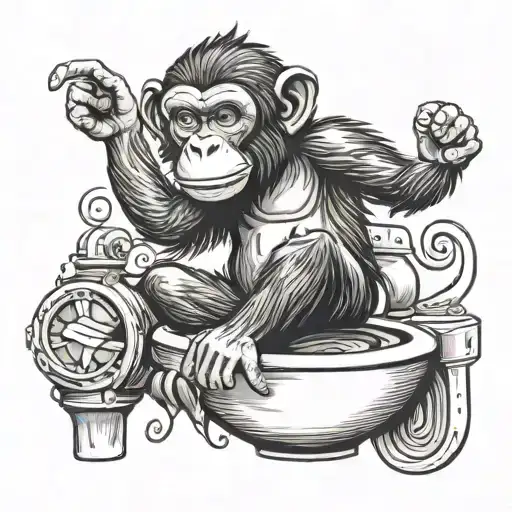 an epic toilet with a monkey on it flipping you tattoo design idea