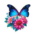 heart-shaped butterfly with flower tattoo design idea