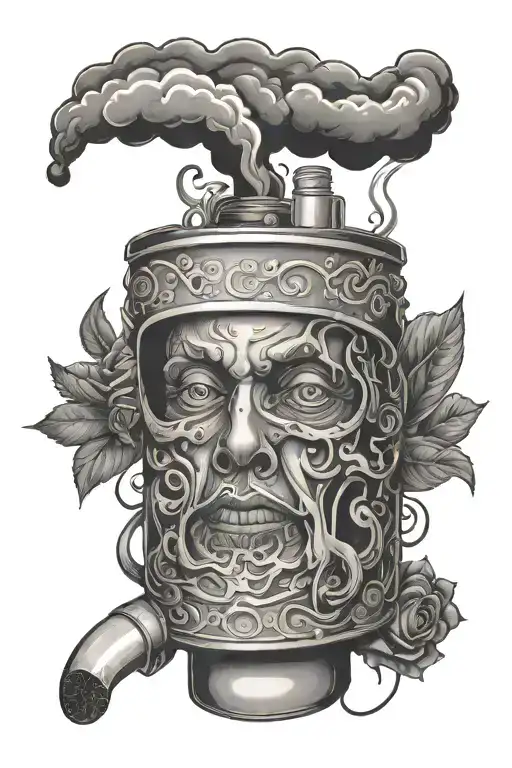Devotion manifested in gifts, brown eyes, cigarette smoke and a can of energy tattoo design idea
