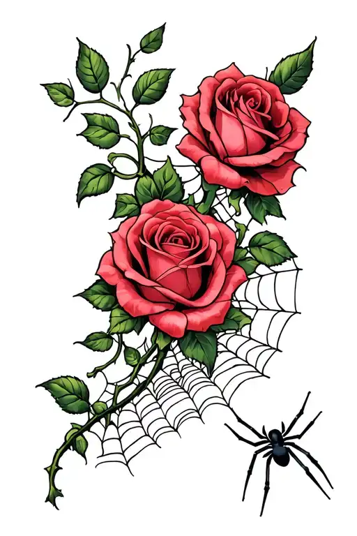 Roses with vines, spiders and spider webs entwined within  tattoo design idea