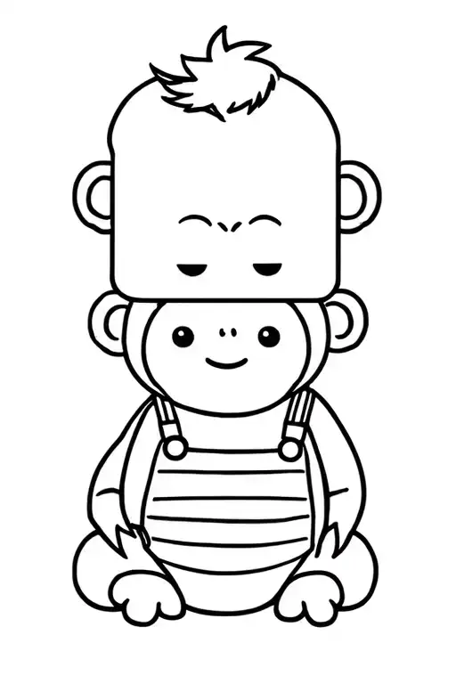 A monkey comforter with a striped overalls, the comforter is quite fine with a round and smiling face tattoo design idea