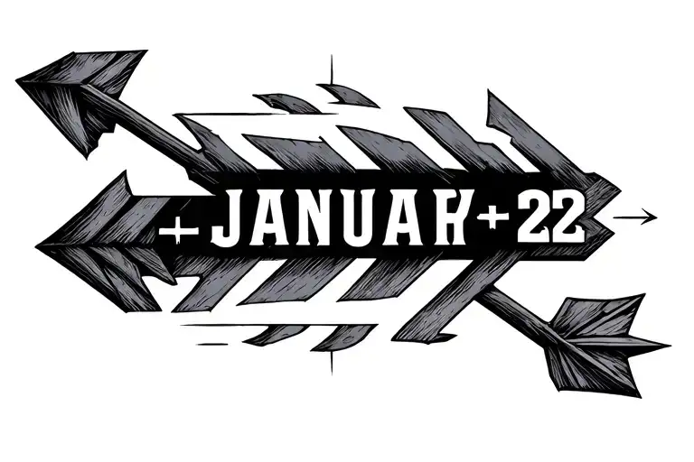 an arrow with january 2024 in roman numerals inside the arrow tattoo design idea
