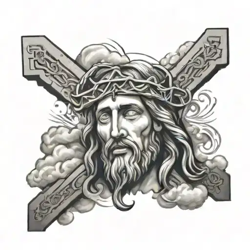 jesus, cross, clouds, and a versicle  tattoo design idea