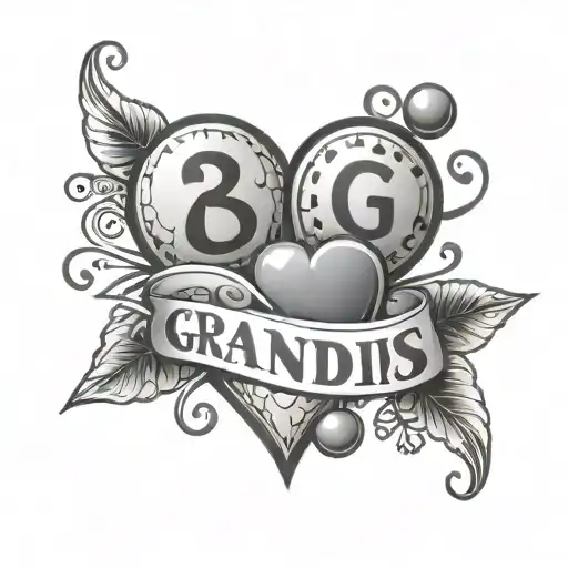 An intricate design of bingo balls forming a heart shape, with the word 'Grandkids' incorporated in a stylish font tattoo design idea