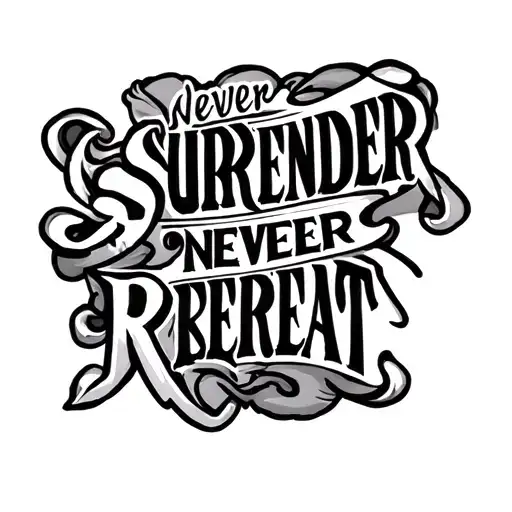 "Never surrender never retreat" "Never surrender never retreat" "Never surrender never retreat" hand tatto quote tattoo design idea