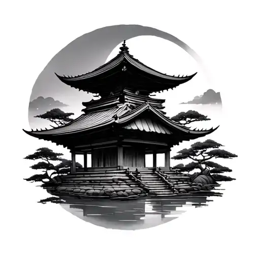 Japanese bamboo temple tattoo design idea