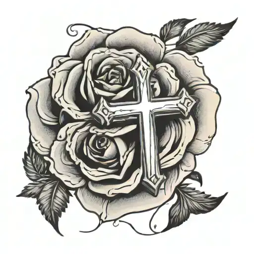 God cross, baby Jesus, bible verse, rose tattoo design idea
