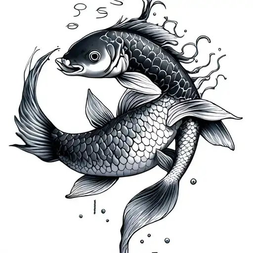 koi fish wrapped around Pisces writing with mermaid tattoo design idea