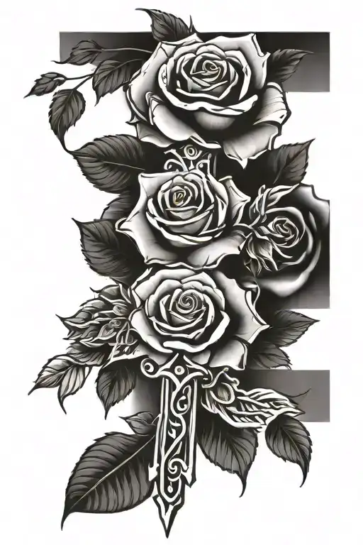 20 cm forearm cross with roses tattoo design idea