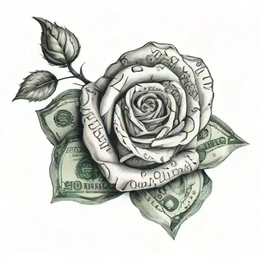A rose made out of 100€ and 500€ bills, representing the love for money and luxury tattoo design idea