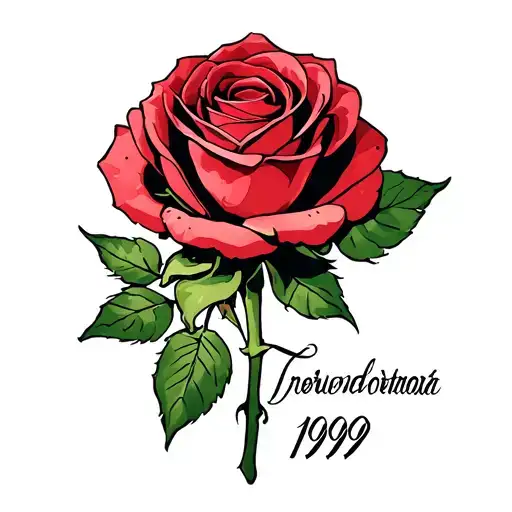 rose tattoo with 1999 written vertically on neck tattoo design idea