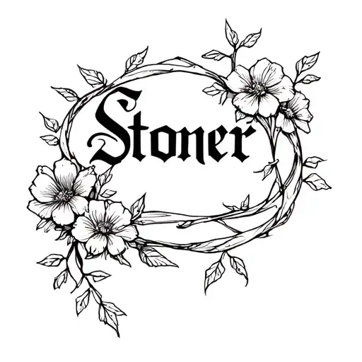 the name Stoner with flowers and vines wrapped tattoo design idea