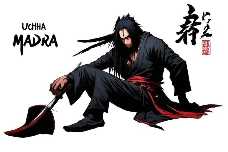 uchiha madara man sitting tattoo design idea
