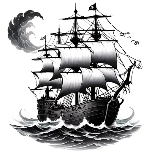 cthulhu wrapped around pirate ship sailing through stormy tattoo design idea