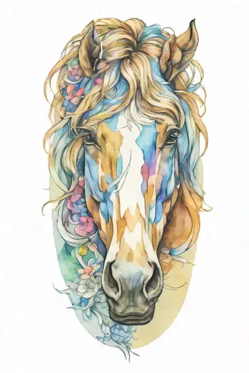 belgian horse head looking forward facing female pretty tattoo design idea