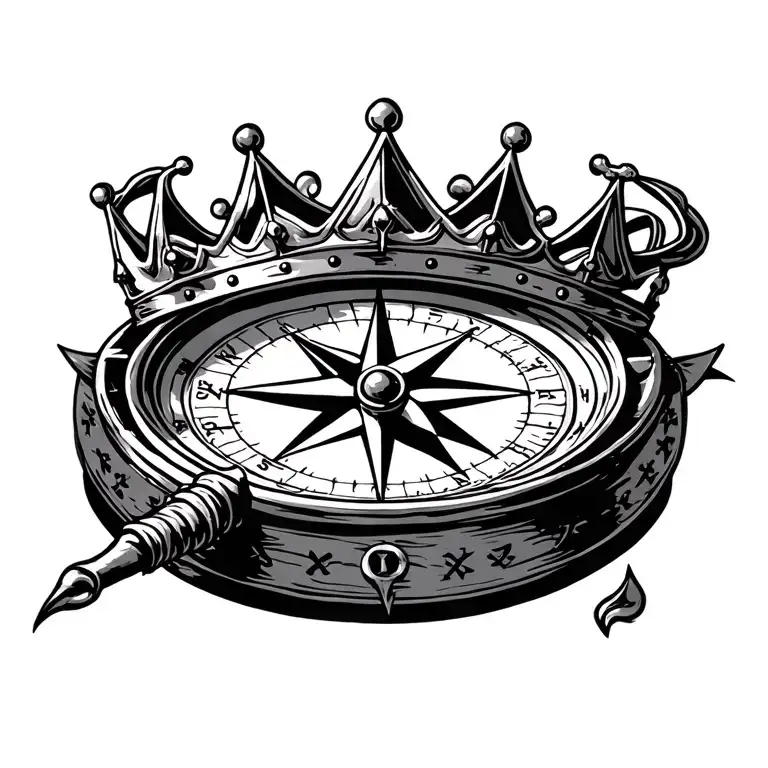 compass with a queen crown tattoo design idea