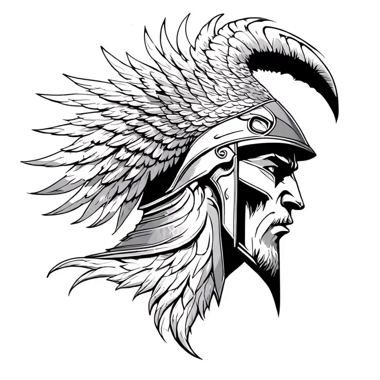 Very realistic Spartan in profile with a phoenix. The tattoo should have a lot of detail and look lifelike. tattoo design idea