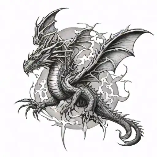 dragons flying around lightning storm tattoo design idea