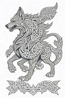 angry fenrir with runes wrapping, nordic, black and grey, with not allot of black tattoo design idea