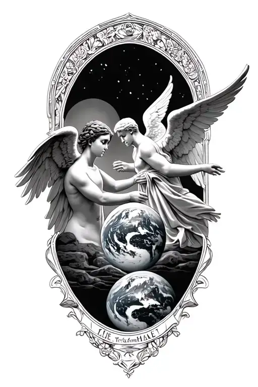 Arch Angels Gabriel and Michael watching over the souls of the earth tattoo design idea