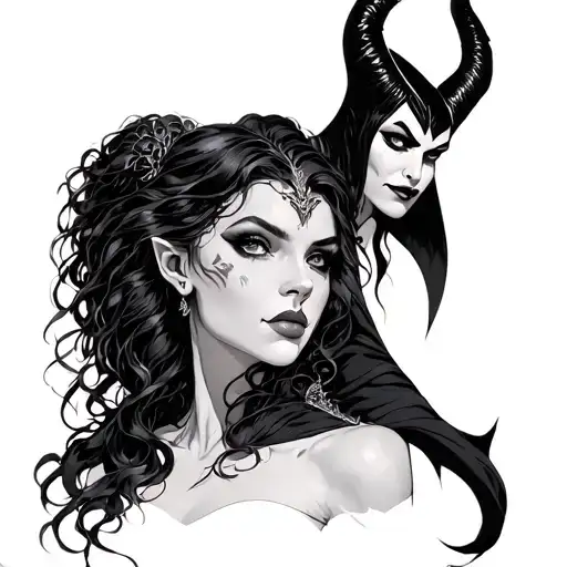 Madusa and maleficent protecting a younger version tattoo design idea