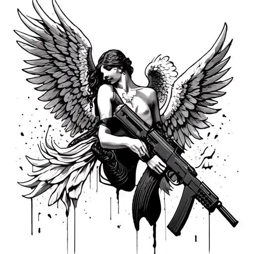 Angel with Cache and with an AK 47 tattoo design idea