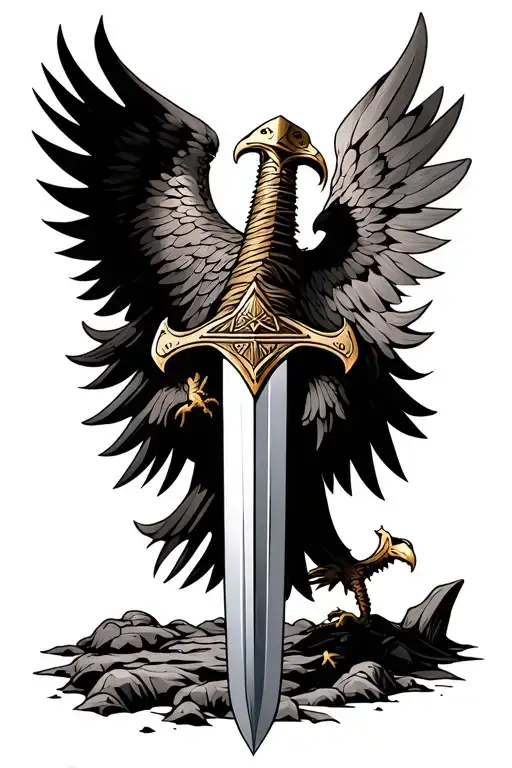 roman sword in the ground roman eagle and scenary  tattoo design idea