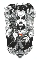 harley quinn holding gun to head tattoo design idea