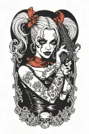 harley quinn holding gun to head tattoo design idea