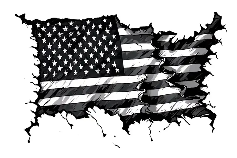 American flag torn apart tattoo design idea