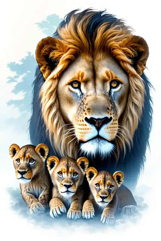 lion and 3 cubs tattoo design idea