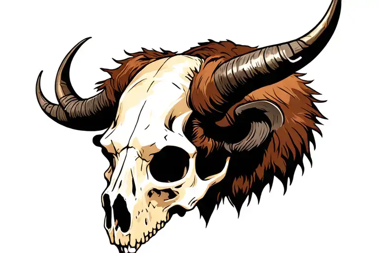 bison Skull with horns tattoo design idea