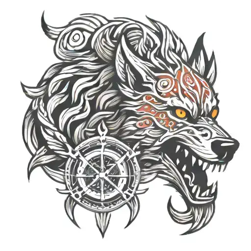 fenrir fire vegvisir tattoo design idea