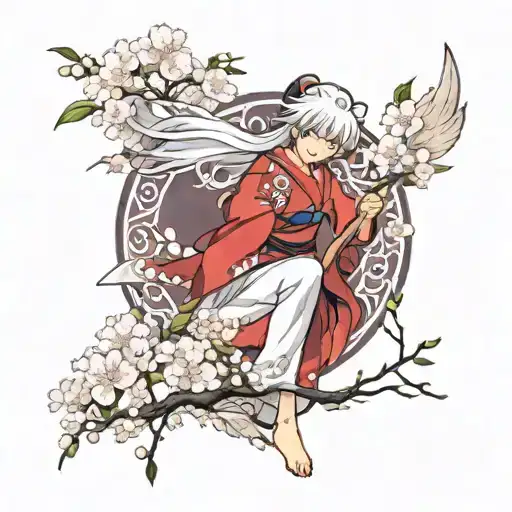Inuyasha anime with cherry blossoms falling angel tattoo design idea