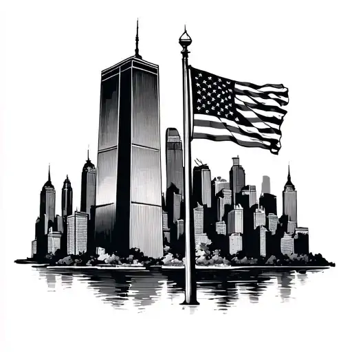 9/11 memorial twin towers with american flag tattoo design idea